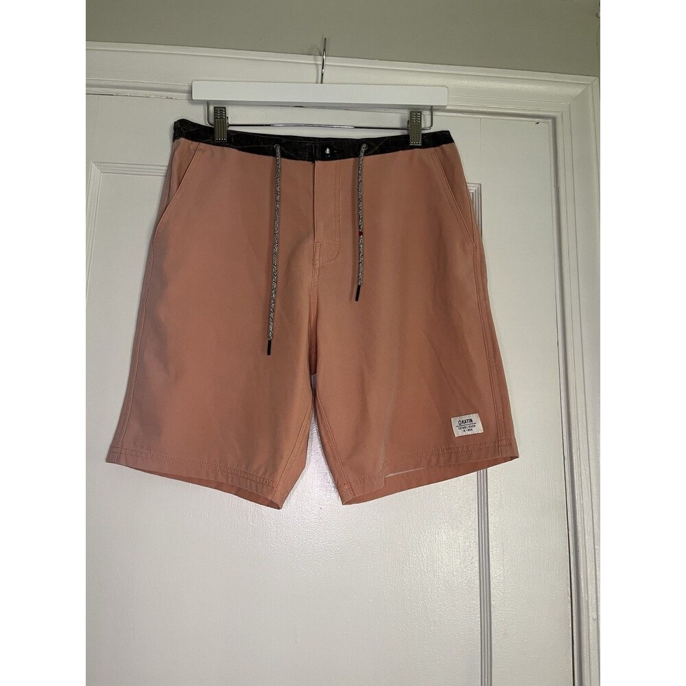 Katin Chino Men's Peach Shorts, Polyester Spandex, Button, Drawstring, Size 30